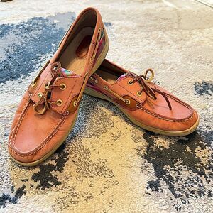 Sperry Dusty Rose Leather & Fabric Boat Deck Shoes Size 9.5